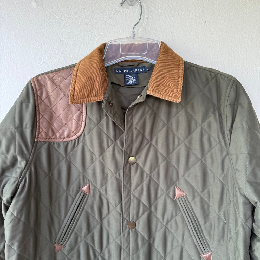 Ralph Lauren Olive Green Men’s Quilted Hunting jacket corduroy collar size L - Picture 3 of 12